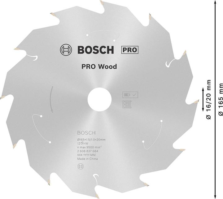 Produktbild Bosch Professional Zubehör PRO Wood cordless Kreissägeblatt, 165 x 1,5 x 20 mm