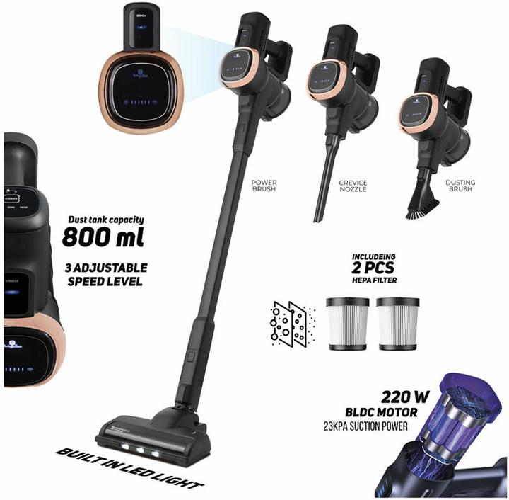 Immagine prodotto BerlingerHaus Aspirapolvere a batteria di design, motore BLDC da 220 W, batteria Li-ION da 25,9 V, nero-oro rosa