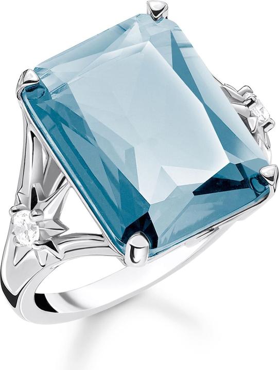 Thomas Sabo Ring Stein Blau gross mit Stern (54, 925 Silber)