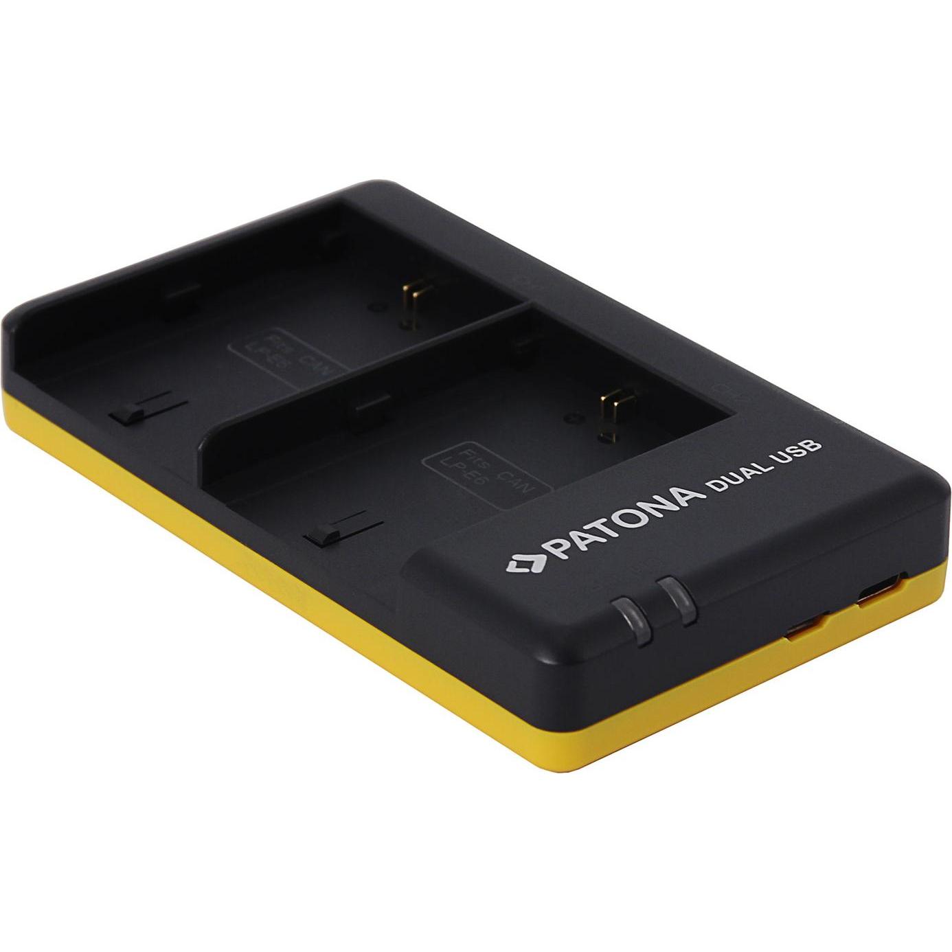 Patona Caricabatterie doppio LP-E6 (Caricabatterie per fotocamere), Alimentatore fotocamera, Nero, Giallo
