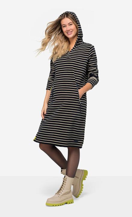 Produktbild Laurasøn Kleid, geringelter Fleece, Midilänge, Kapuze, Langarm, OEKO-TEX (S)