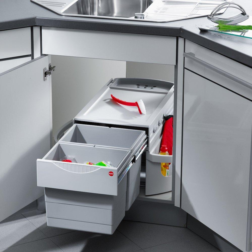 Hailo Abfallsammler Rondo 3645121 Eckabfallsammler 2fach für 90x90 Eckunterschrank 2x 18 Liter Innen (36 l) (3645121)