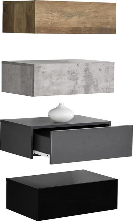 Schwarz, hochglanz lackiert; Beton-Optik; Holzfarben; Dunkelgrau