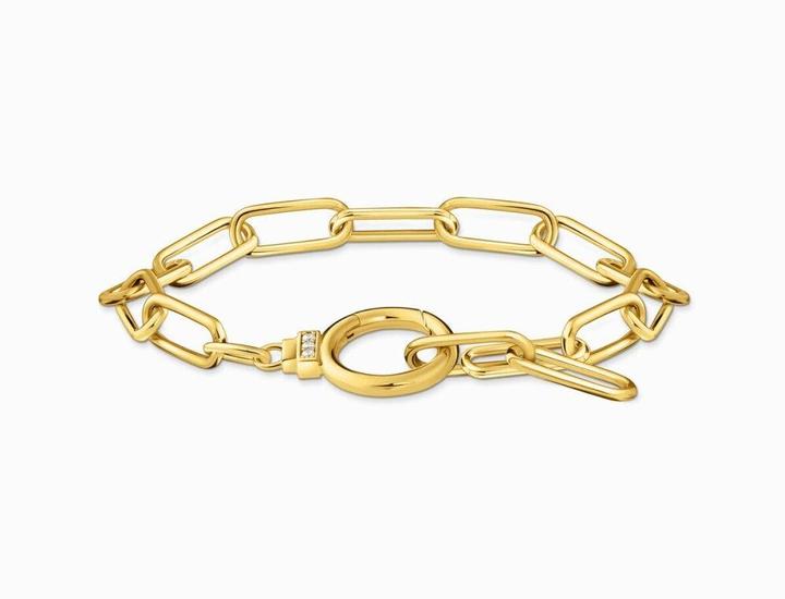 Immagine prodotto Thomas Sabo Bracciale a maglie con chiusura ad anello e pietre bianche placcate oro (19 cm, Argento 925)