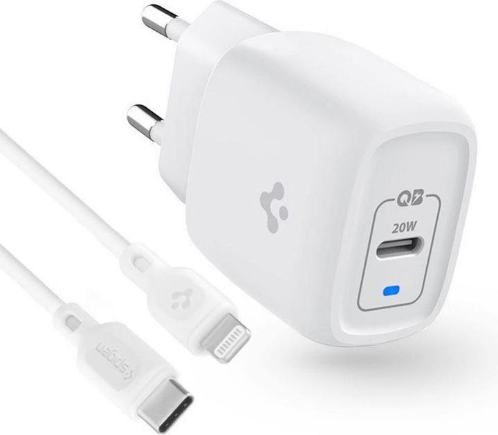 Produktbild Spigen Ładowarka sieciowa PE2C10CL PD20W USB-C + kabel lightnig Biała/White ASE05999 (20 W)