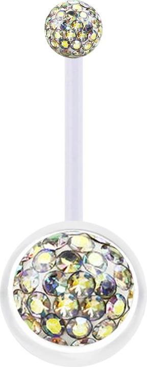 Produktbild Star Piercing Banane transparent mit zwei Kristall Kugeln multicolor Epoxy Schutzschicht (Kunststoff, ohne Messing)