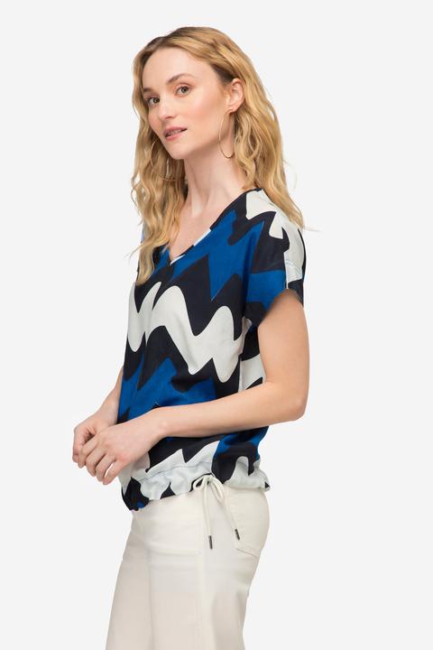 Produktbild Laurasøn Bluse, oversized, Zackenmuster, V-Ausschnitt, Halbarm (XL)
