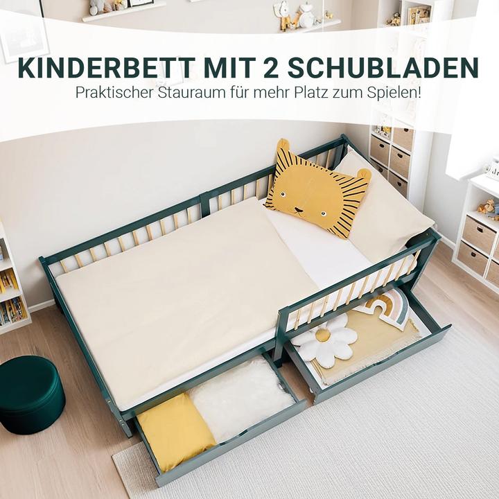 Image du produit Homestyle4u Kinderbett mit 2 Bettkästen & Lattenrost (90 x 200 cm)