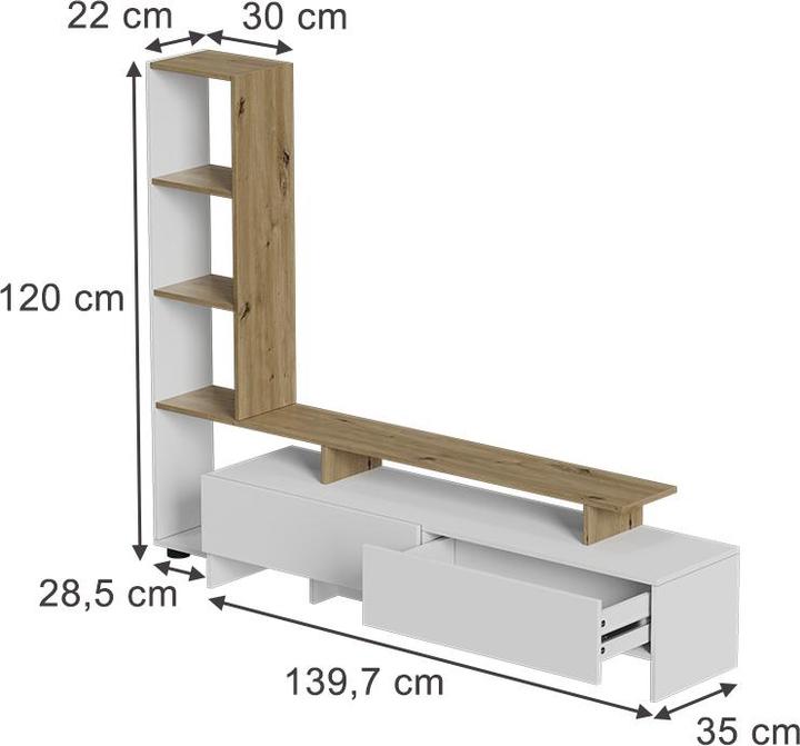 Produktbild Vichy Lowboard Tavora, Weiss/Eiche, 168.2 x 120 cm mit 2 Schubladen