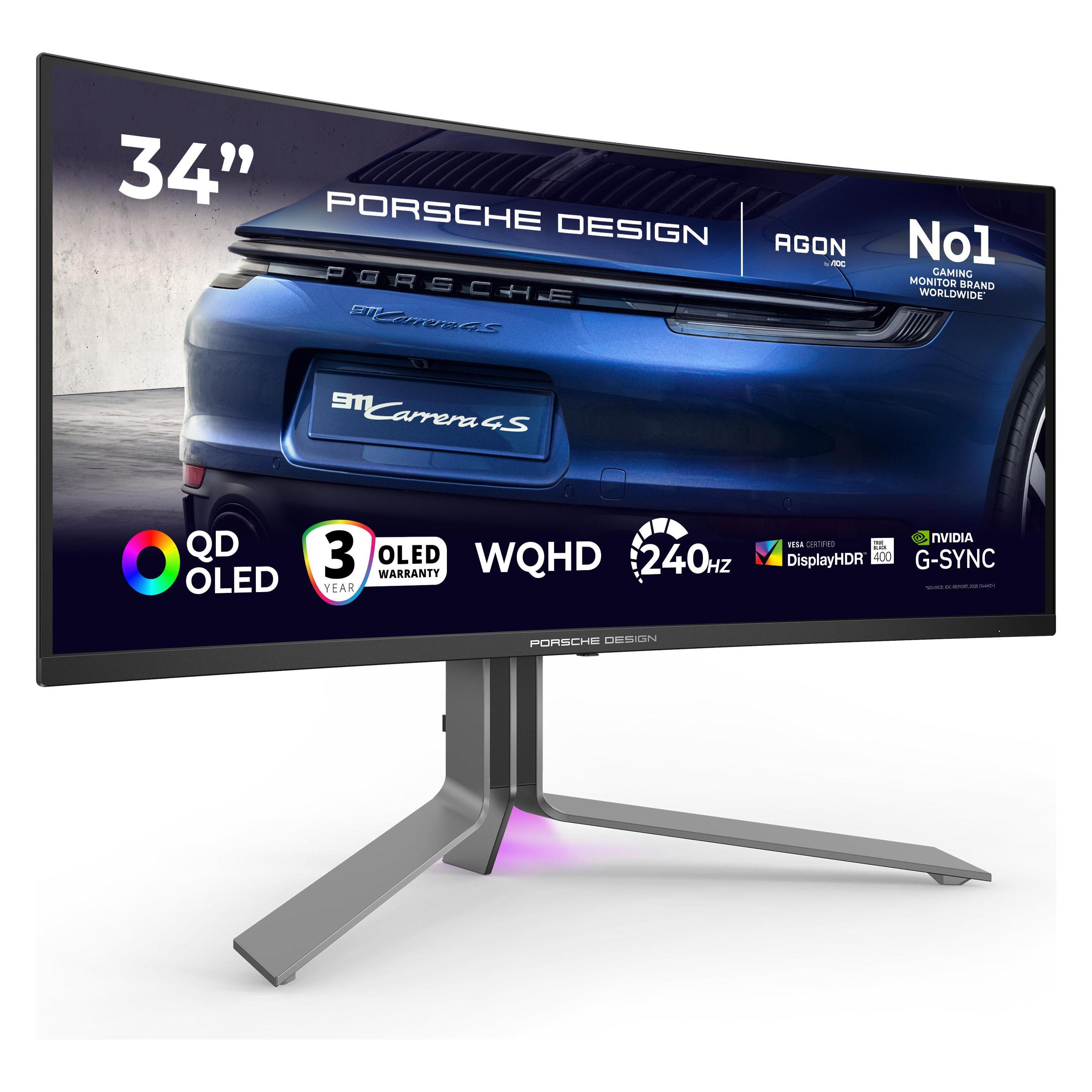AOC Porsche Design Agon PD34 (3440 x 1440 Pixel, 34"), Monitor, Schwarz