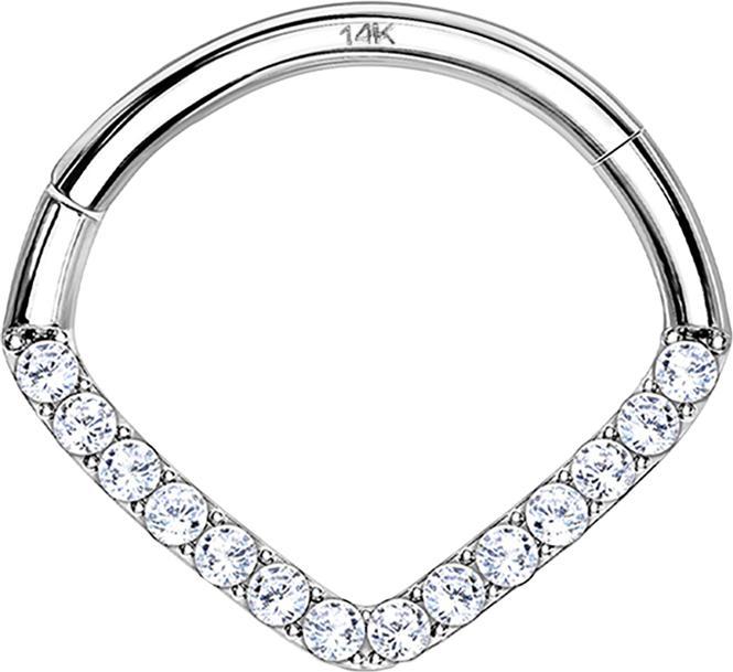 Produktbild Star Piercing Micro Segmentring klappbar 14k weissgold Winkel mit Kristallen (ohne Messing, 14k Gold)