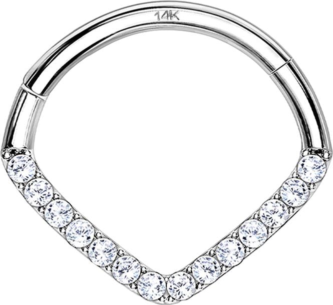 Actual product image Star Piercing Micro Segment Ring Foldable 14k White Gold Angle with Crystals (without brass, 14k gold)