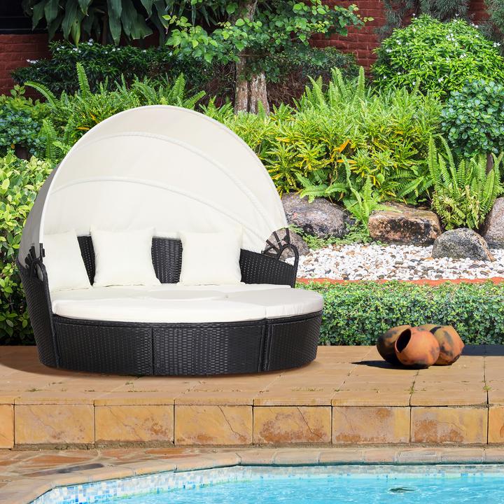 Actual product image Outsunny Gartenmöbel-Set PE-Rattan, Metall, Polyester(100% Polyester), Schaumstoff Schwarz+Creme