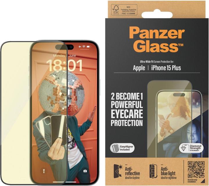 Produktbild PanzerGlass Eyecare Screen Protection Ultra-Wide Fit (1 Stück, Apple iPhone 15 Plus)