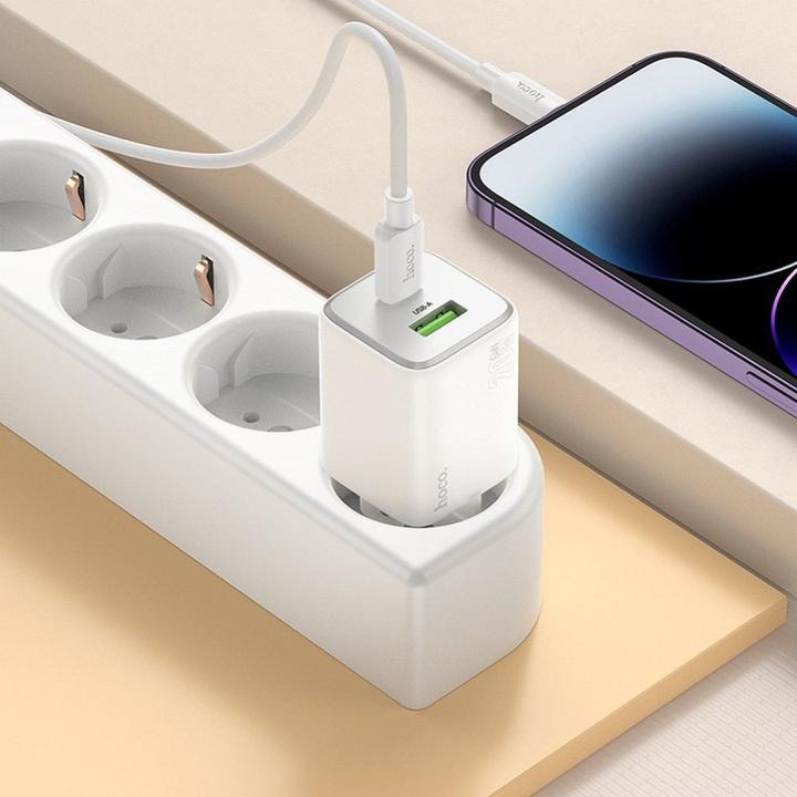 Actual product image Hoco Adapter charger USB A + Type C PD QC 3A 20W N41 white (20 W)