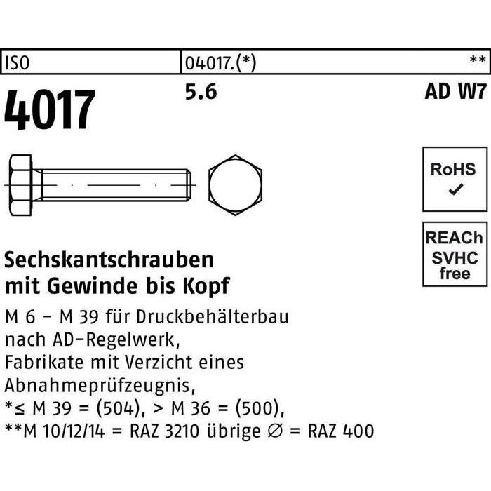 Bufab, Schrauben, Sechskantschraube ISO 4017 VG M 16 x 25 5.6 AD W7 (50 Schrauben pro Stück)