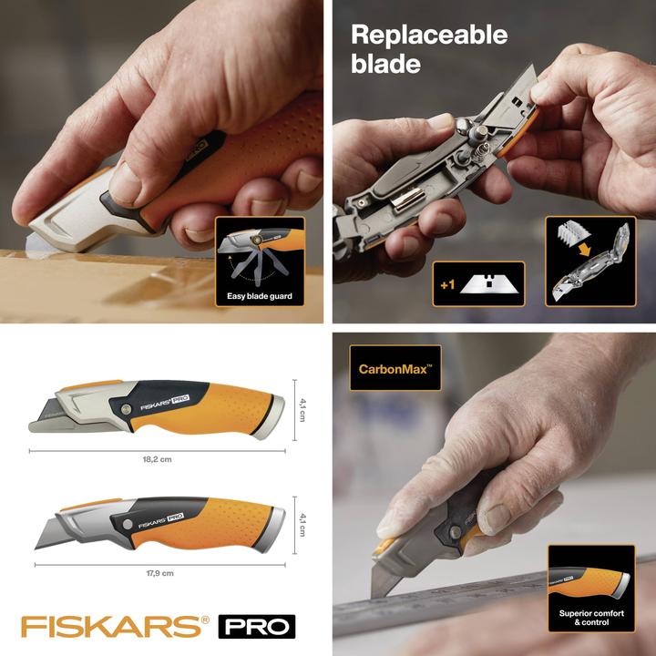 Actual product image Fiskars Utility knife with fixed blade, length 18.2 cm, Stainless steel/plastic, Black (Cutters)