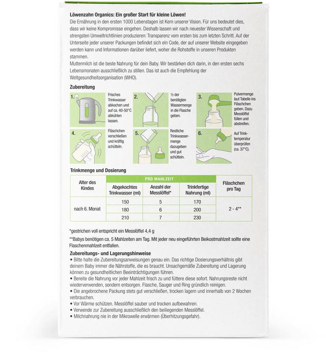 Actual product image Löwenzahn Organics Follow-on milk organic (500 g, from 6 m.)
