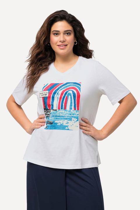 Produktbild Ulla Popken T-Shirt, Meeresmotiv, Classic, V-Ausschnitt, Halbarm (54)