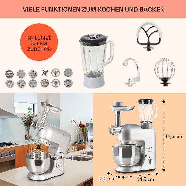 Image du produit Klarstein Küchenmaschine mit Fleischwolf und Mixer (2000 W, 5 l)