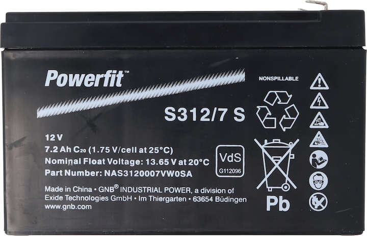 Actual product image Exide Powerfit S312/7 S lead battery, connection 4.8, VDS approval (12 V, 7.20 Ah)