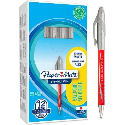 Paper Mate, Schreibstifte, Flexgrip Elite Clip-on-Einziehkugelschreiber 12 Stücke (Rot, 12 x)