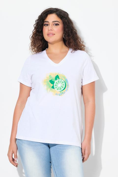 Image du produit Ulla Popken T-shirt motif citrons, manches courtes et décolleté en V, coupe évasée (42, 44)