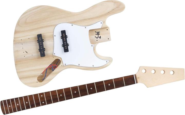 Actual product image Rocktile DIY JB-Style Bass Guitar Kit with Pickups and Hardware (Electric bass, Blackwood fingerboard, Maple neck, Paulownia corpus)