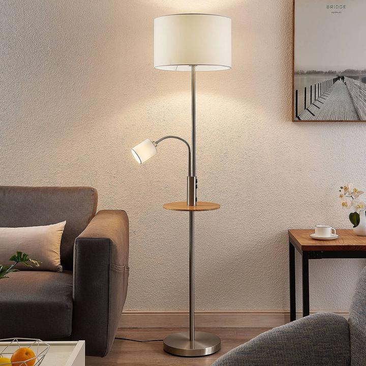 Image du produit Lindby Aovan Lampadaire avec rangement et USB, nickel (E27)