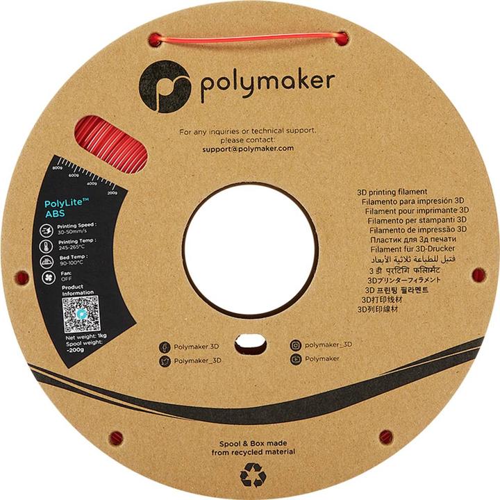 Actual product image Polymaker PolyLite ABS Red 2.85 mm 1,000 g (ABS, 2.85 mm, 1000 g)