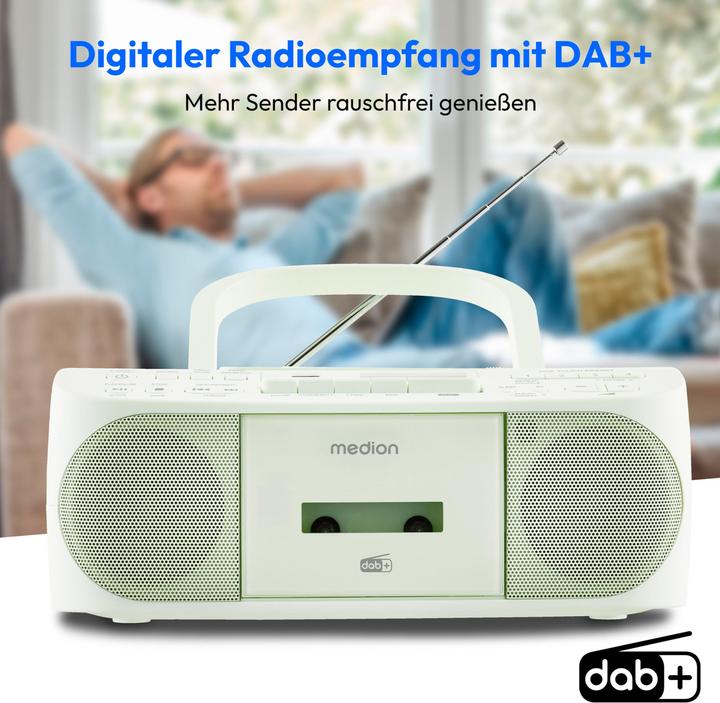Actual product image Medion MED MD400003 LIFE DRX-1 grün Radiorekorder mit CD-Spieler und Kassettendeck (DAB+, FM, PLL, Bluetooth)