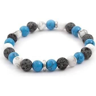 Beneto, Armschmuck, Bead bracelet made of howlite and lava stone MINK66 - Length: 19 cm (L), (19 cm)
