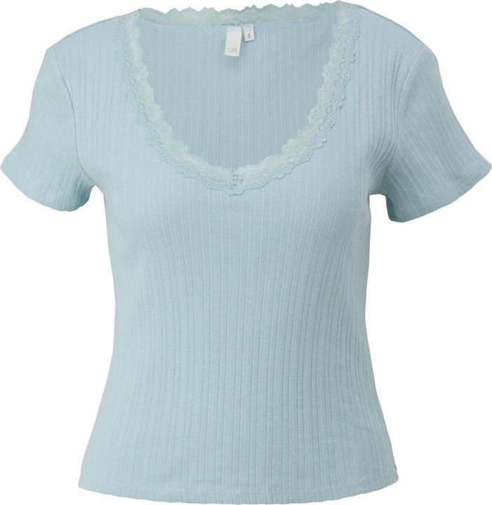 S.Oliver T-Shirt Geripptes T-Shirt mit Spitzen-Details (M)