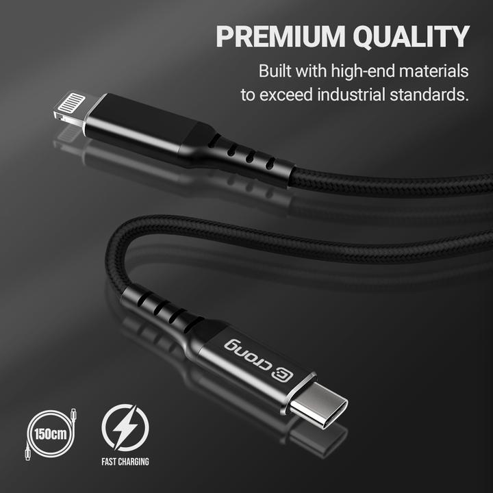 Actual product image Crong USB USB-C - lightning cable, 1.5 m black (CRG-AL15USCL-BLK) (1.50 m, USB 3.0)