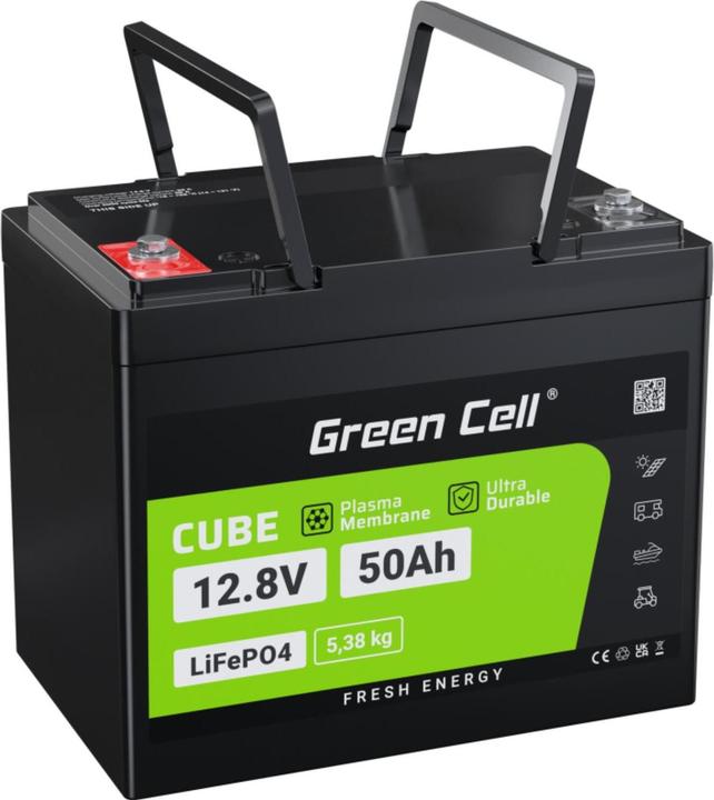 GreenCell Batterie LiFePO4 pour camping-cars et bateaux photovoltaïques - 50Ah - 12.8V - 640Wh (12.80 V, 50 Ah)