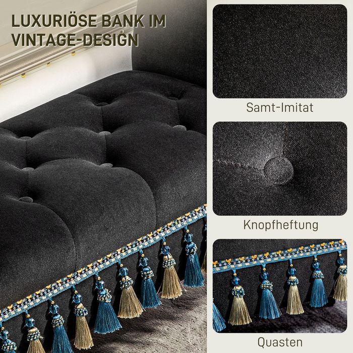 Actual product image Swisshandel24 Upholstered bench, storage space, armrest, wooden legs, vintage, velvet look, up to 150kg, 117x4 (40 cm)