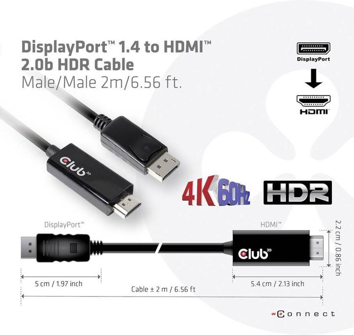 Produktbild Club 3D DisplayPort — HDMI (Typ A) (2 m, DisplayPort, HDMI, 2.0b)