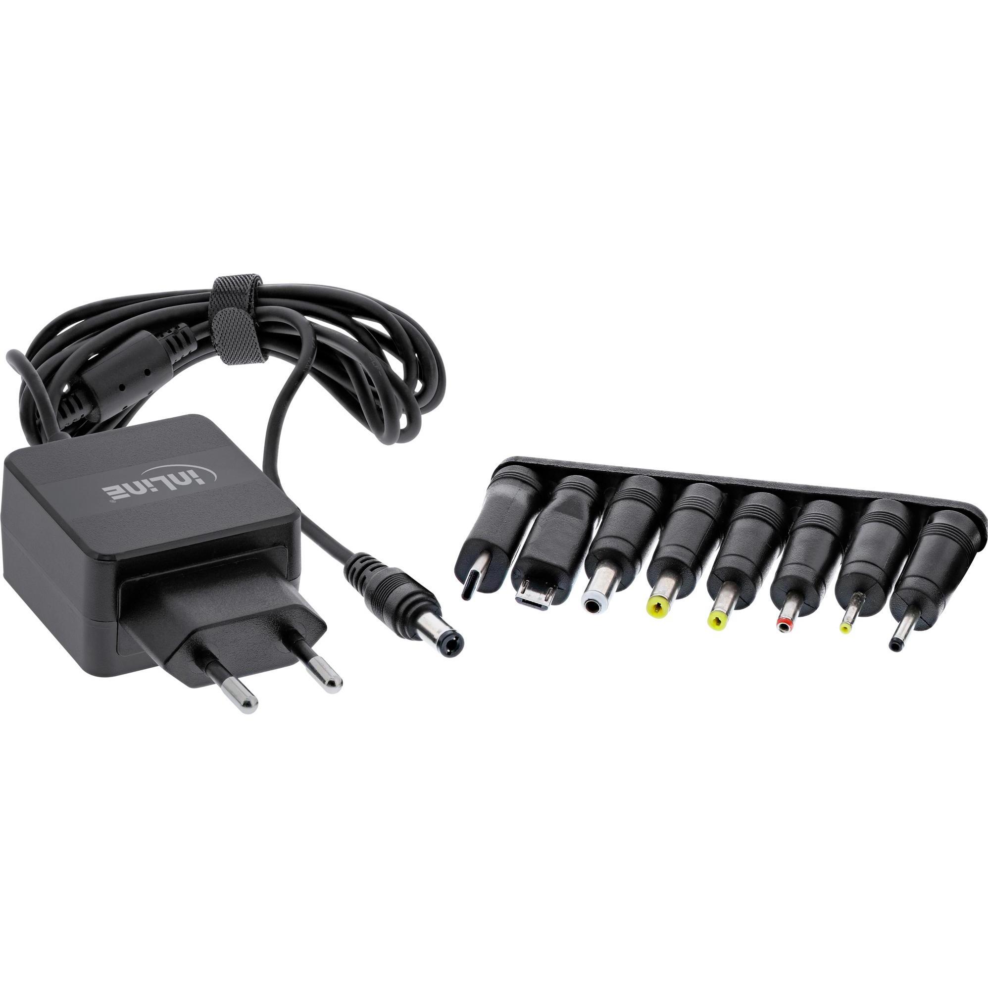 InLine Universal Steckernetzteil (15 W), Notebook Netzteil, Schwarz
