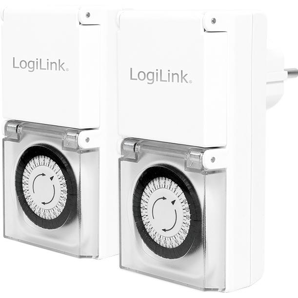 LogiLink, Timer, Timer meccanico, set di 2, IP44, bianco