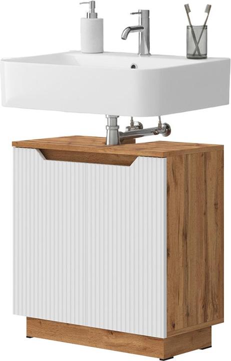 Actual product image Vicco Waschbeckenunterschrank Lotta, Eiche/weiss gestreift, 59.8 x 62.1 cm mit 2 Türen (59.80 x 32 x 62.10 cm)