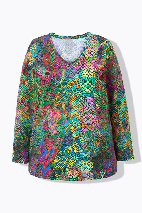 Actual product image Ulla Popken Rainbow Snake Print Long Sleeve Tee (68)