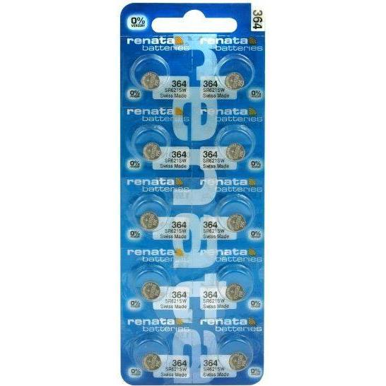 Renata 364 / SR621SW (10 pz., SR60 / SR621 / V364 / 364 / SG1 / SR621SW, 19 mAh), Batterie + pile
