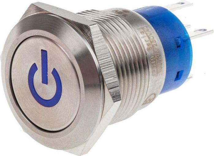 Produktbild RS PRO 19mm,stainless,SPST,latch,Pwr,Blue12V