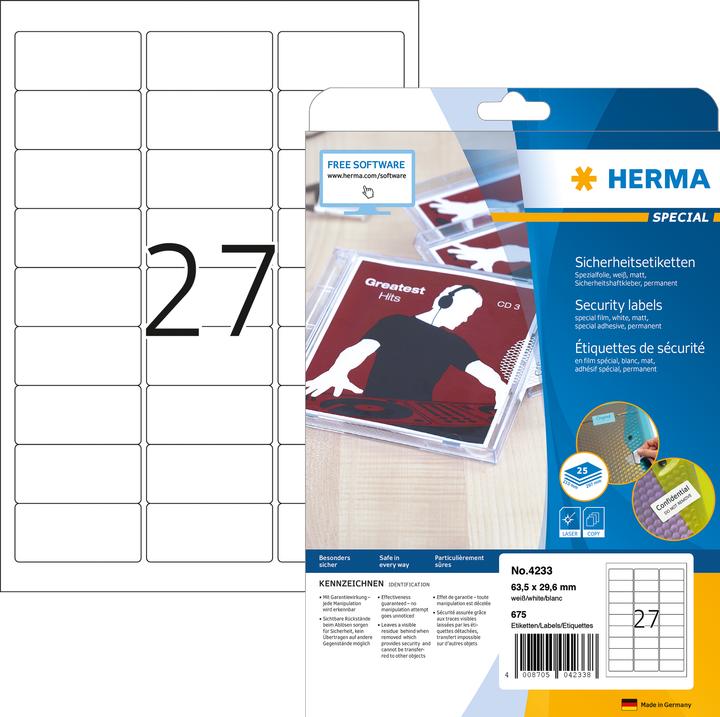 Actual product image HERMA A4 security labels