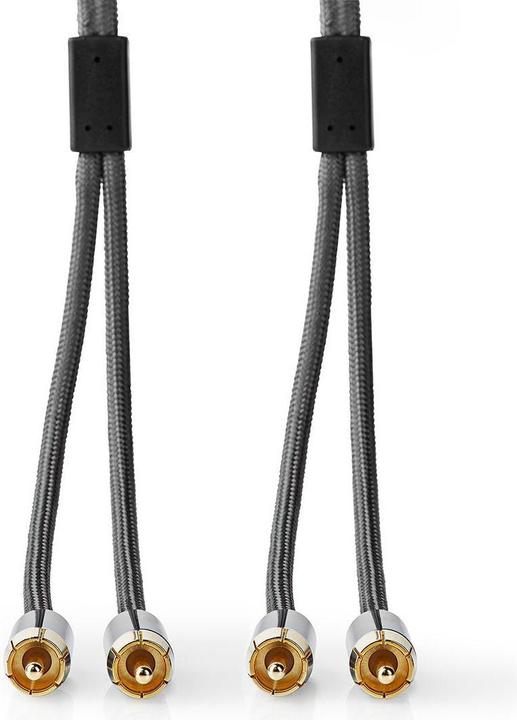 Actual product image Nedis Stereo Audio Cable 2X RCA Plug 2X RCA Plug Gold Plated 5.00 m Round Grey / Gun Metal Grey Ve (5 m, Cinch)