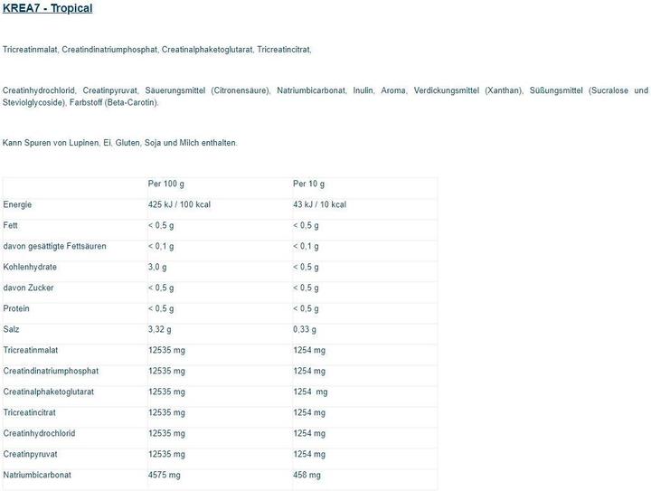 Nährwerte und Zutaten IronMaxx Krea7 Superalkaline Powder (500g Dose) (1 Stück, Pulver, 500 g)