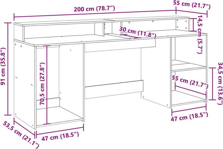 Image du produit vidaXL Schreibtisch (55 x 200 x 91 cm)