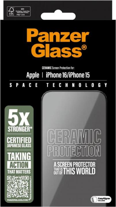 Produktbild PanzerGlass Ceramic Protection Ultra-Wide Fit (1 Stück, Apple iPhone 16, Apple iPhone 15)
