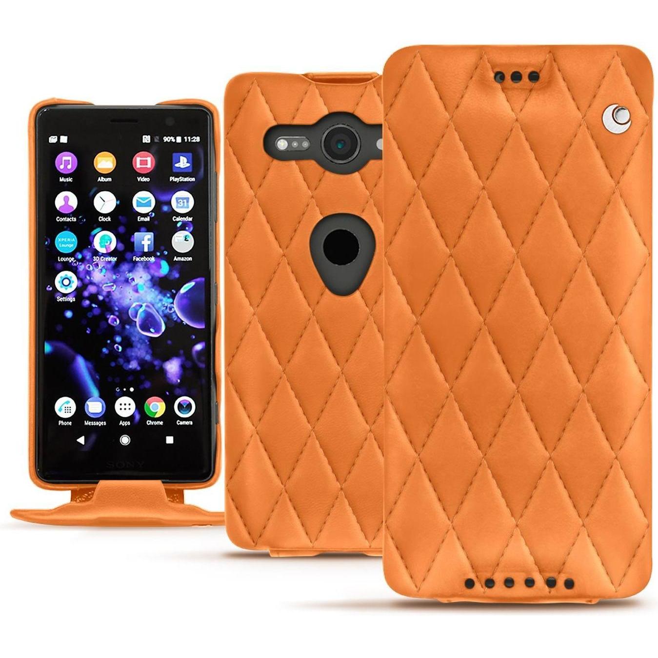 Noreve Lederschutzhülle vertikal (Sony Xperia XZ2 Compact), Smartphone Hülle, Orange