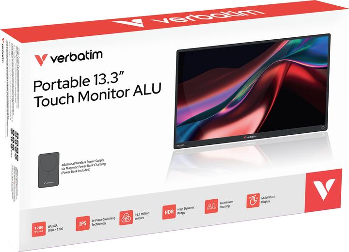 Image du produit Verbatim Moniteur tactile portable 13.3" sans fil, banque d'alimentation incluse (1920 x 1200 pixels, 13.30")